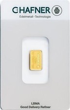 Gold Bars C. Hafner 2 Grams 999.9 Gold Fine Gold in Blister with Certificate 3046.59 per troy oz