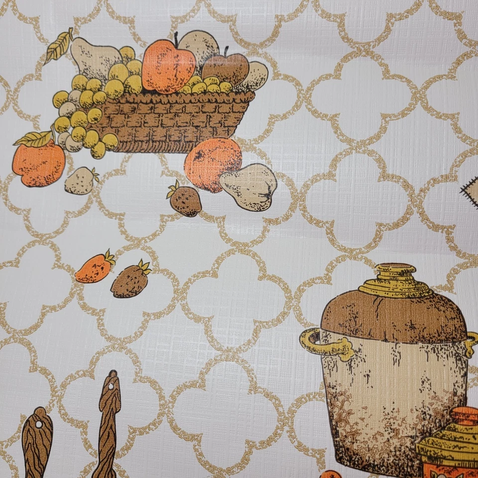Vintage Kitchen MCM Wallpaper 60's 70's TEXTURED Brown Orange Gold Food 38 Sq Ft - Image 2 of 4