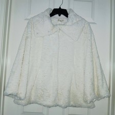 Formal Faux Fur Cropped Cape Swing Capelet Coat White Bridal Satin Lined Size OS