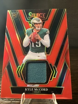 2025 Panini Select - Kyle McCord #RSW-KMD Rookie Swatches Red Prizm Eagles