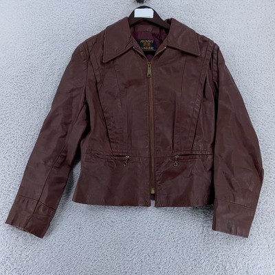 Vintage Avant Garde Jacket Womens XXS CROP FIT Brown Leather Zip Pockets Lined