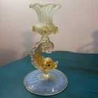 Vtg Murano Glass Candlestick Holder Leaping Dolphin Great Condition