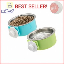 Mechpia 2 Pieces Crate Dog Bowl, Removable Stainless Steel Pet Kennel Hanging Fo