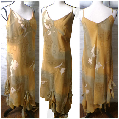 Y2k Maxi Dress sz 16 Sheer Floral Asymmetric Babydoll Whimsigoth Forest Fairy