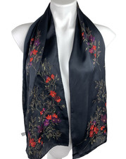 Elaine Gold Collection XIIX 100 Silk Floral Scarf Black Rectangle Embroidered