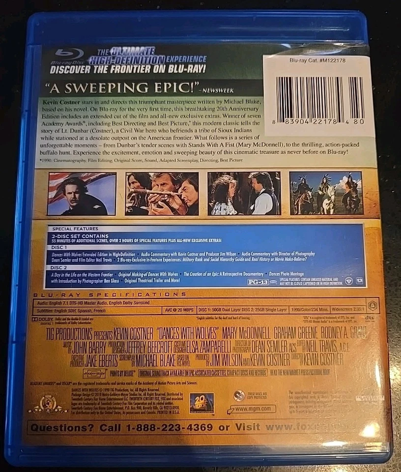 Dances With Wolves - 20th Anniver (Blu-Ray, 1990) VGC Region A US IMPORT 2 Disc - Image 4 of 4