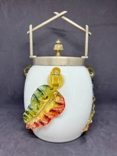 Boulton & Mills Uranium Glass-Cased Glass Biscuit Jar w/Silver Plate Lid & Bail