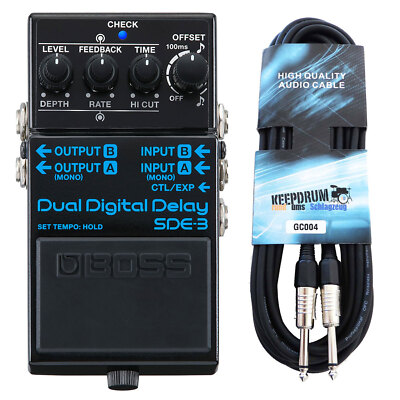 Boss SDE-3 Digital Dual Delay Pedal Effektgerät mit keepdrum Klinkenkabel