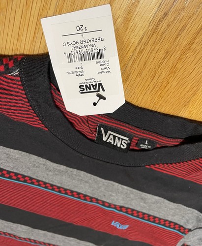 Vans Kinder Jungen T-Shirt Größe Large Kurzarm gestreift rot/schwarz $ 20 Etikett - Bild 3 von 4