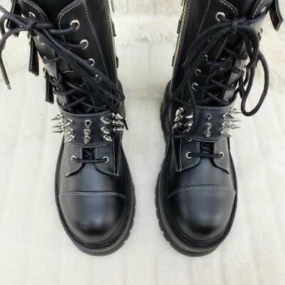 Slacker 165 Black Matte Lace Up Zipper Spiked Ankle Boots