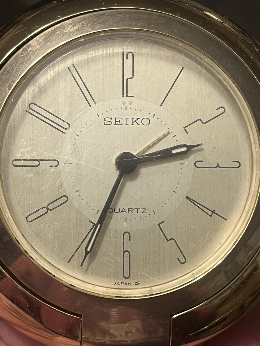 Vintage Seiko Travel Alarm Desk Clock Gold Tone Folding New