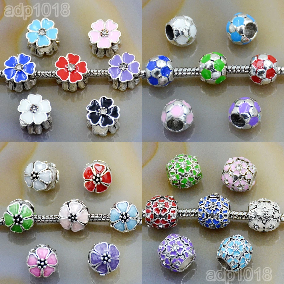 Pulsera europea multicolor tibetana plata agujero grande cuentas espaciadoras ajuste Foto 2 de 3