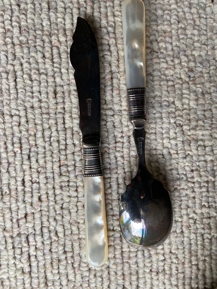 Antikes Besteck Silver Plated 10-teilig mit Griffen in Perlmutt Optik - Bild 4 von 4