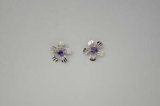 14k White Gold Flower Stud CZ Earrings