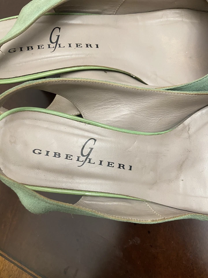 Sandalias Gibellieri Hechas en Italia Para Mujer Verde Lila Flor Gamuza Talla 38 Foto 2 de 4