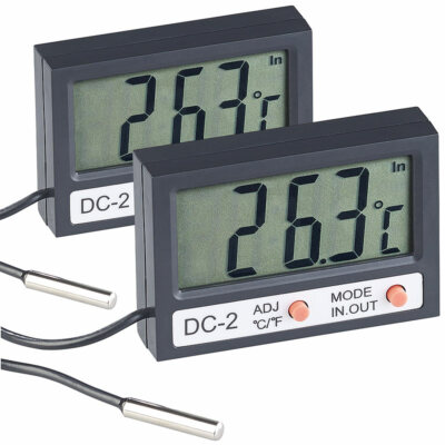 infactory 2er Pack Digitales Aquarium-Thermometer mit Uhrzeit und LCD-Display