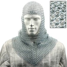 Chainmail Hood 10 MM Aluminium Coif V Neck Hood Armor Costume Silver Costumes