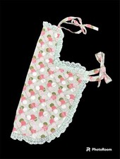 Vintage Childs Full Apron Pocket Lace Pink Green Dots Handmade Retro Kids Baking