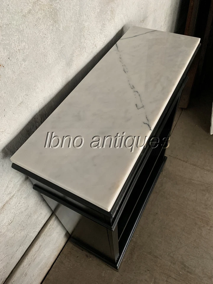 1940s BLACK LACQUERED WOODEN PETITE BOOKCASE W/ MARBLE TOP. BOOKS /VINYL STORAGE - Image 4 of 4