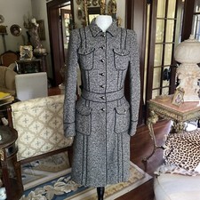 Escada Black/white Tweed Long Military Style Coat  Logo Buttons Sz 36 Ex Cond
