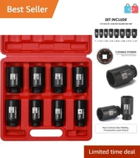 Heavy-Duty 1/2" Drive Deep Impact Socket Set SAE 6 Point Axle Nut Spindle 8-Pcs