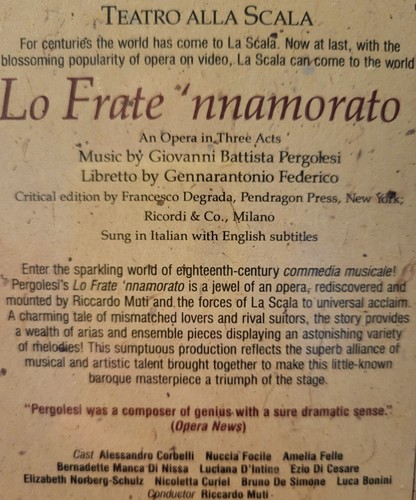NIB PERGOLESI'S LO FRATE 'NNAMORATO OPERA VHS TAPE - Picture 6 of 7