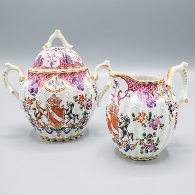 Samson France Armorial Chinese Export Style Sugar Bowl & Creamer - FREE USA SHIP