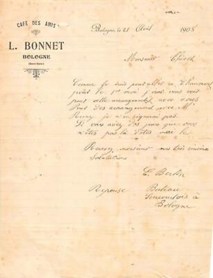 Antique letter - Café des amis L. BONNET in Bologna 1908