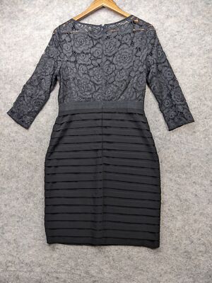 adrianna papell black shutter pleat dress Adrianna Papell Shutter Pleat Sheath Dress Black Short Sleeve Evening Womens 8