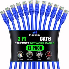 Cat 6 Ethernet Cable 2 ft 12-Pack - High-Speed LAN Cable Internet Cable Patch...