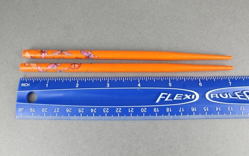 Orange set of 2 butterfly wood hair chop sticks picks pins print 7 1/8" long - Picture 2 of 6
