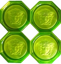 (4 Pack) VERSACE Vaseline Uranium Glass MEDUSA Coasters. Ships From USA