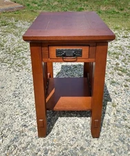 Vintage Oak Mission Arts and Crafts Style One Drawer Stand 1980s