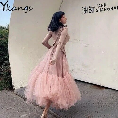 Women Fairy Tulle Skirt Elastic High Waist Mesh Skirts Long Pleated Tutu Skirt  - Bild 3 von 18