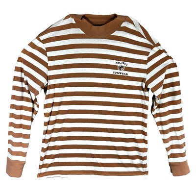 Pacsun Men's Pacific Sunwear Logo Preppy Tan White Striped Long