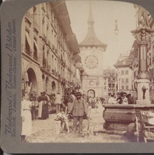 1896 PHOTO OF VERY CROWDED PRINCIPAL STREET   OLD CLOCK - BERNE, SWITZERLAND