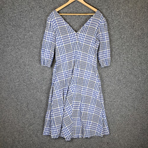 Piper Womens Midi Dress Size 12 Blue Check V-Neck - Picture 9 of 10