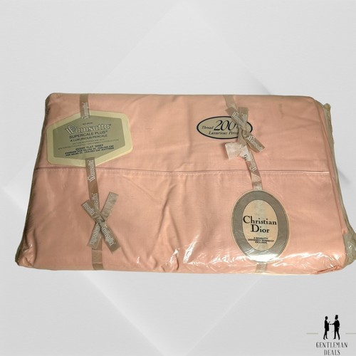 Christian Dior Sheets Supercale Plus 200 Count Queen Flat Sheet Pink Cotton NWT