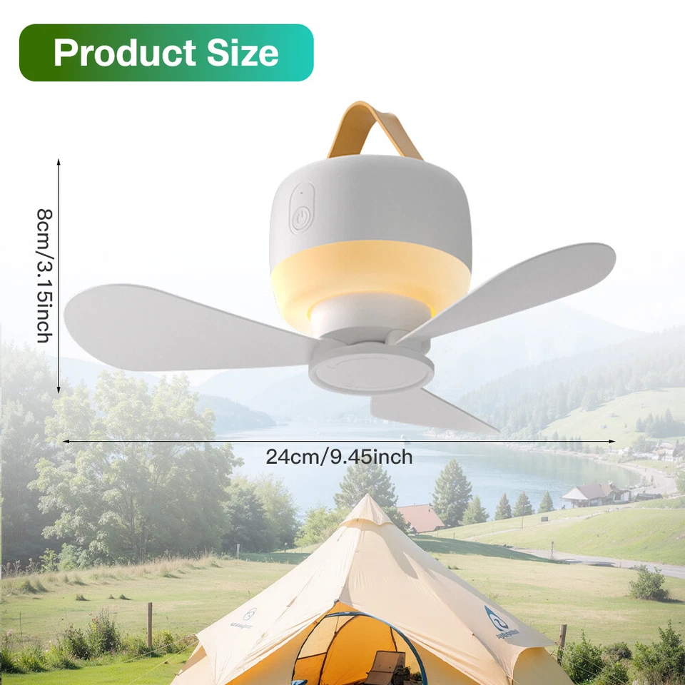 3-скоростной портативный потолочный светодиодный вентилятор на батарейках для кемпинга на открытом воздухе - Изображение 4 из 4