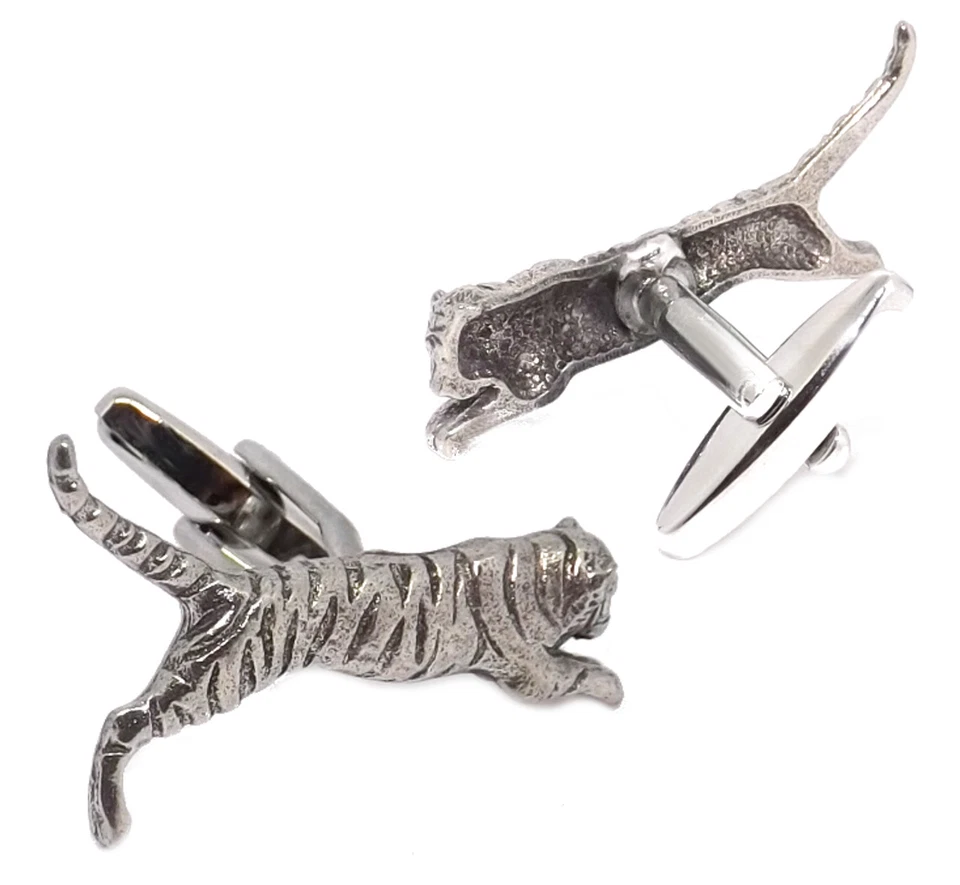 Gemelos de plata estaño 3D tigre para hombre regalo de boda por gemelos directos Foto 4 de 4