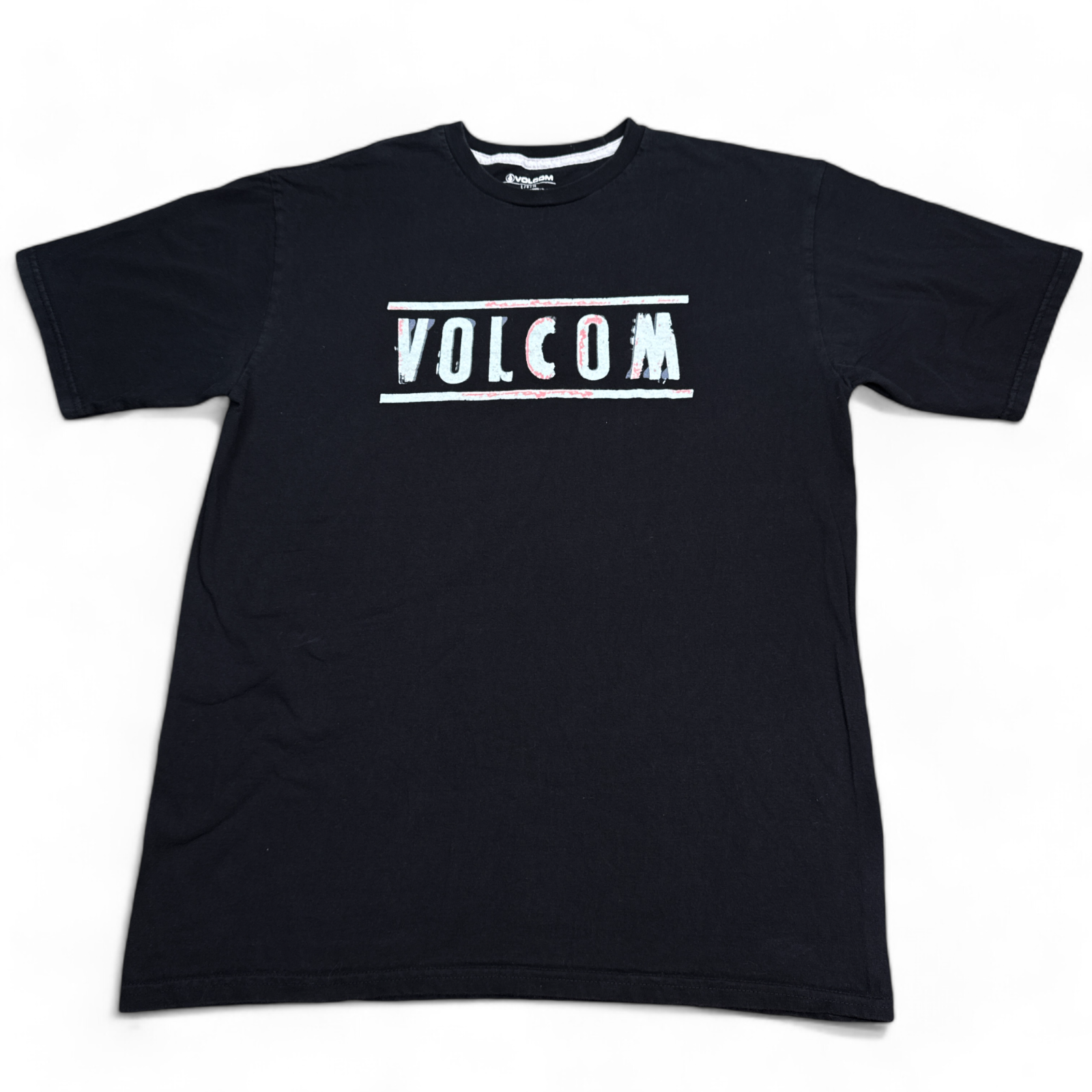 Volcom Stone T Shirt Adult Size Large Black Big Logo Crew Neck Cotton Tee