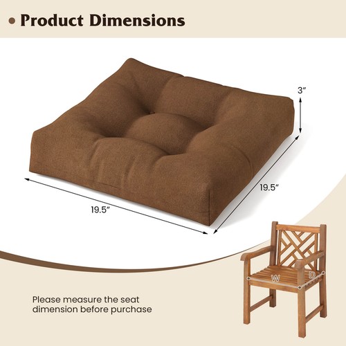 2PCS 21" x 21" Indoor/Outdoor Patio Chair Seat Cushion Pads Brown - Picture 2 of 9