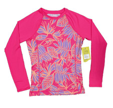 Womens O'Rageous Rash Guard Swim Top NWT Pink Tropical UPF 50 Long Sleeve Size S