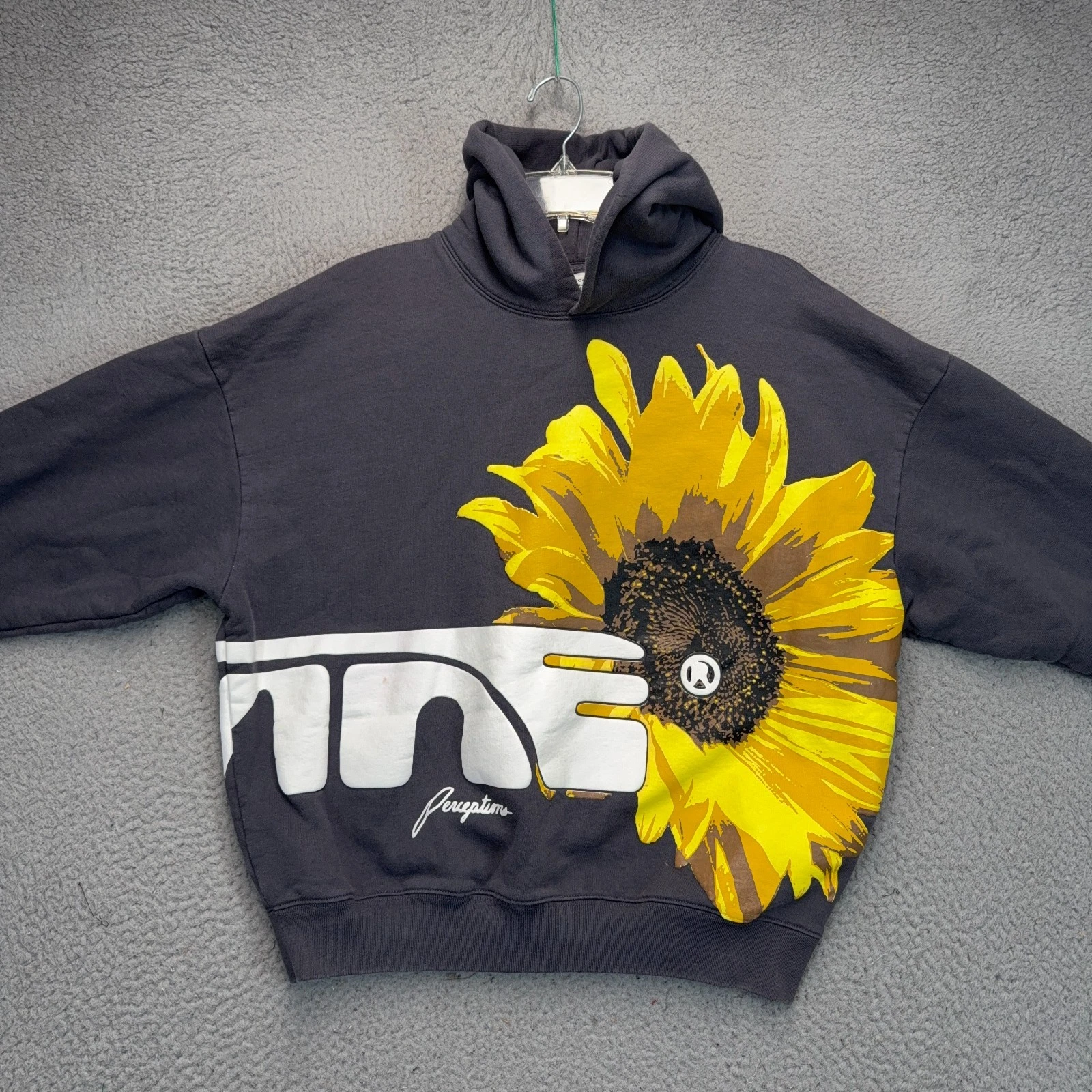 Devine Perceptions Sunflower Hoodie Sweatshirt Womens Medium Gray Oversized