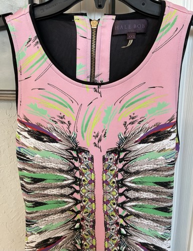Hale Bob Women’s Pink Feather Neoprene Bodycon Sleeveless Dress-Sz XXS-EUC-Quick