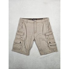 Iron Co Mens Khaki Tan Multi Pocket Cargo Shorts Size 36 Cotton Twill Rugged
