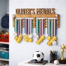 Personalised Medal Hanger Wooden Medal Holder Wall Display Sign 9mm Heavy Duty