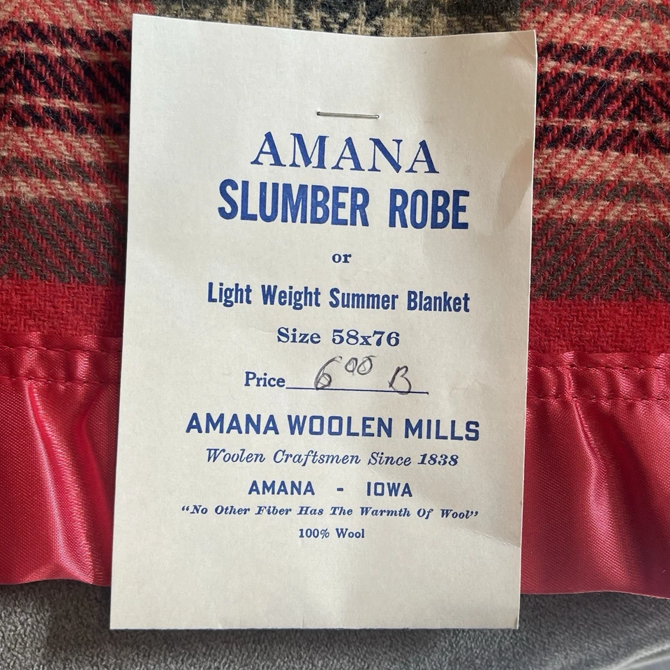 Vintage Amana Lounger Blanket Woolen Mills Red Plaid Slumber Robe New Old Stock - Image 4 of 4