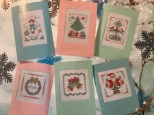 Folk Art Cards Birdhouse Tree Santa Wreath Bells Christmas Cross Stitch Chart