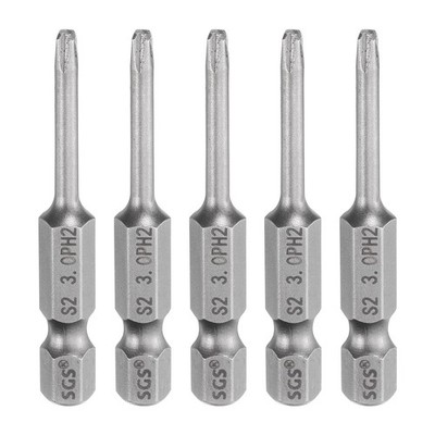 5pcs Magnetic Phillips Screwdriver Bit PH2 1/4'' Hex Shank 50mm Long 3mm Rod